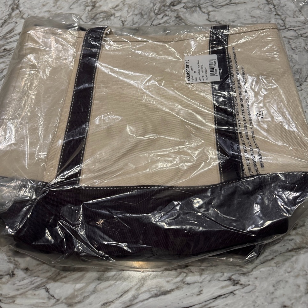 Stylish Cream and Navy Land’s End Medium Tote  Bag